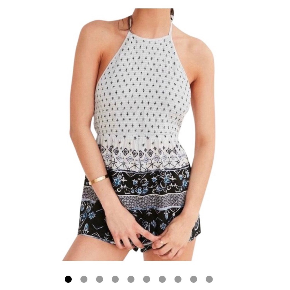 Blue and Black UO Out From Under Smocked Romper